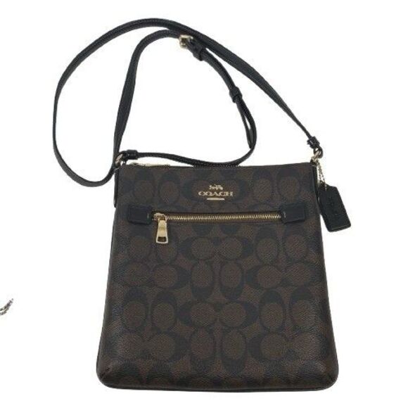 Coach Mini Rowan File Bag Crossbody Purse Signature Canvas Brown Black CF340 - Picture 14 of 16